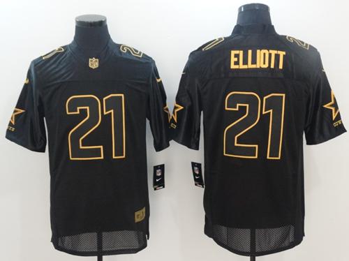 Nike Cowboys #21 Ezekiel Elliott Black Men's Stitched NFL Elite Pro Line Gold Collection Jersey - Click Image to Close